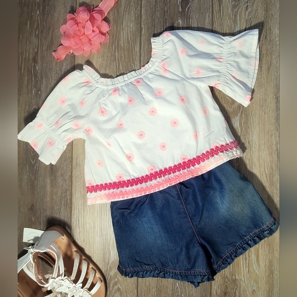Limited Too girl's one piece white, pink, orange shorts and blouse set jumper - Picture 7 of 13